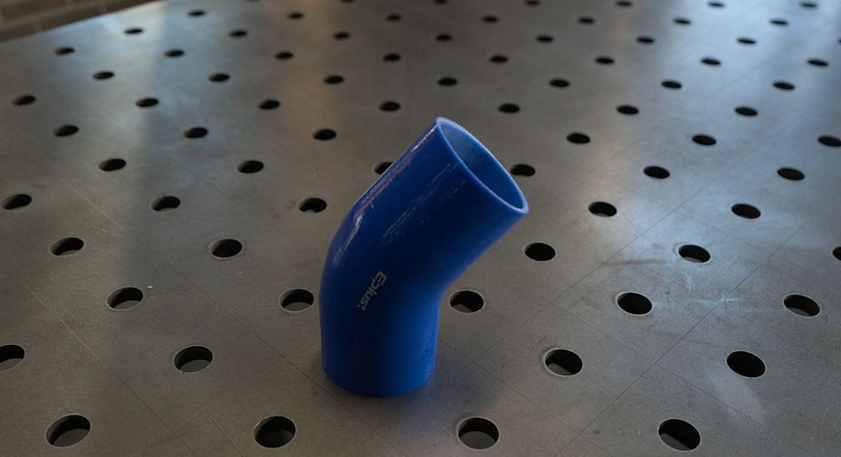 Siliconen slang bocht 45 graden 76 mm blauw, foto 2