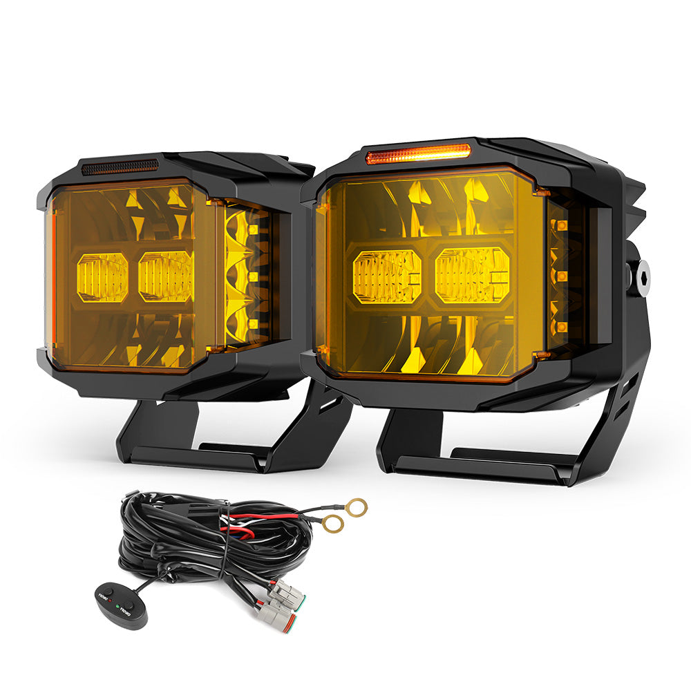 LED werklampen set 9 tot 32V DC 122W combo met side shooter en gele DRL