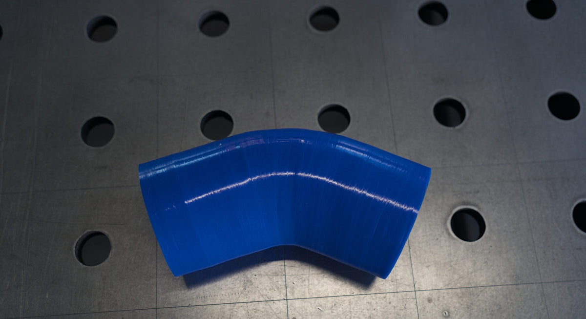 Siliconen slang bocht 45 graden 76 mm blauw