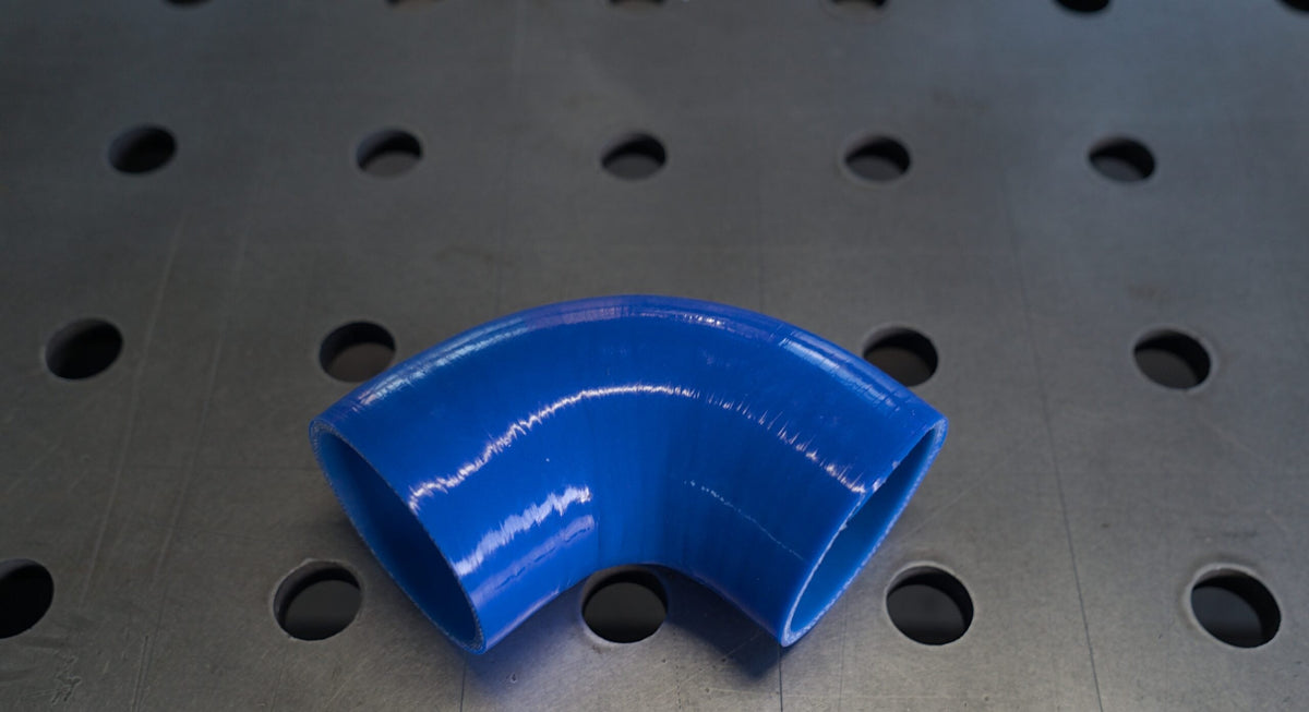 Siliconen slang bocht 90 graden 76 mm blauw